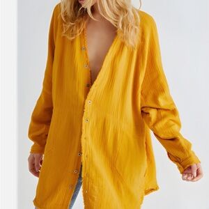 FREE PEOPLE We the Free Summer Daydream Button Down Shirt Yellow